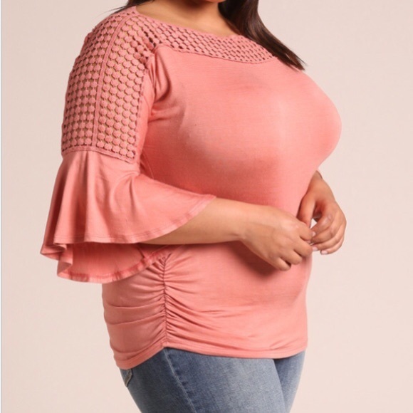 Plus Size Embroidered Bell Sleeve Top - Picture 1 of 2